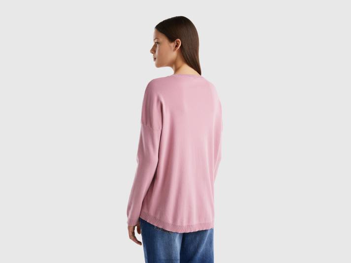 vrouwen Benetton katoenen trui met ronde hals roze 4R62174