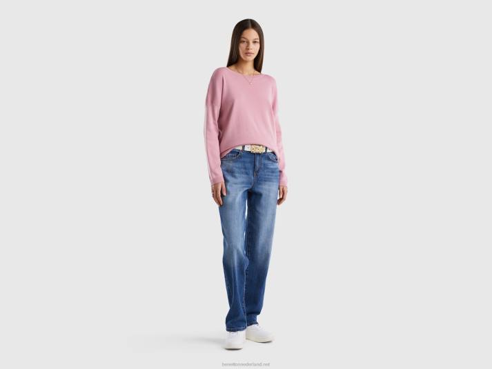 vrouwen Benetton katoenen trui met ronde hals roze 4R62174
