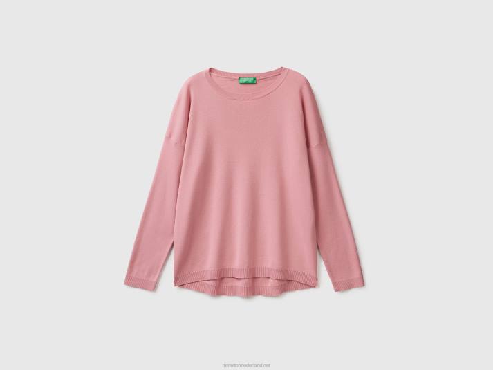 vrouwen Benetton katoenen trui met ronde hals roze 4R62174