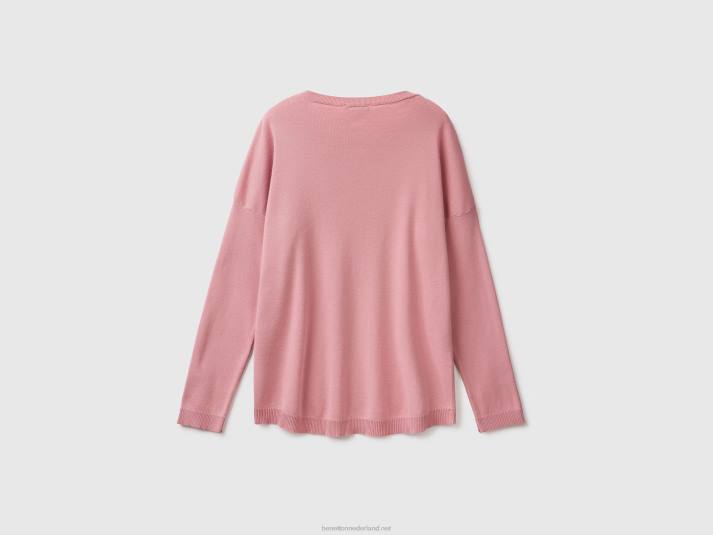 vrouwen Benetton katoenen trui met ronde hals roze 4R62174