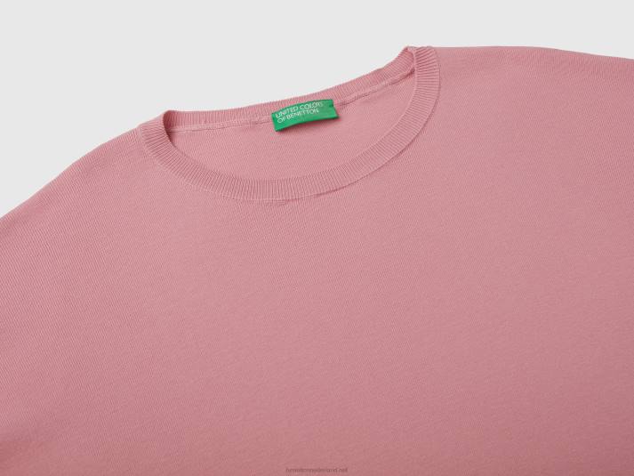 vrouwen Benetton katoenen trui met ronde hals roze 4R62174