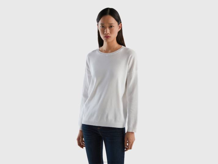 vrouwen Benetton katoenen trui met ronde hals wit 4R623672