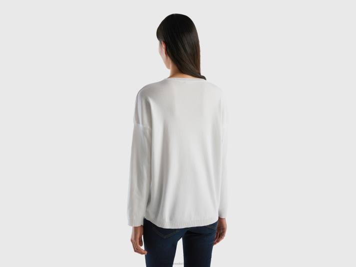 vrouwen Benetton katoenen trui met ronde hals wit 4R623672