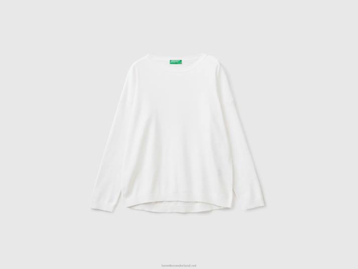 vrouwen Benetton katoenen trui met ronde hals wit 4R623672