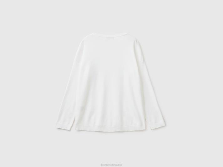vrouwen Benetton katoenen trui met ronde hals wit 4R623672