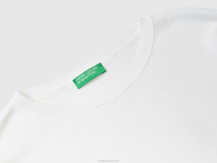 vrouwen Benetton katoenen trui met ronde hals wit 4R623672