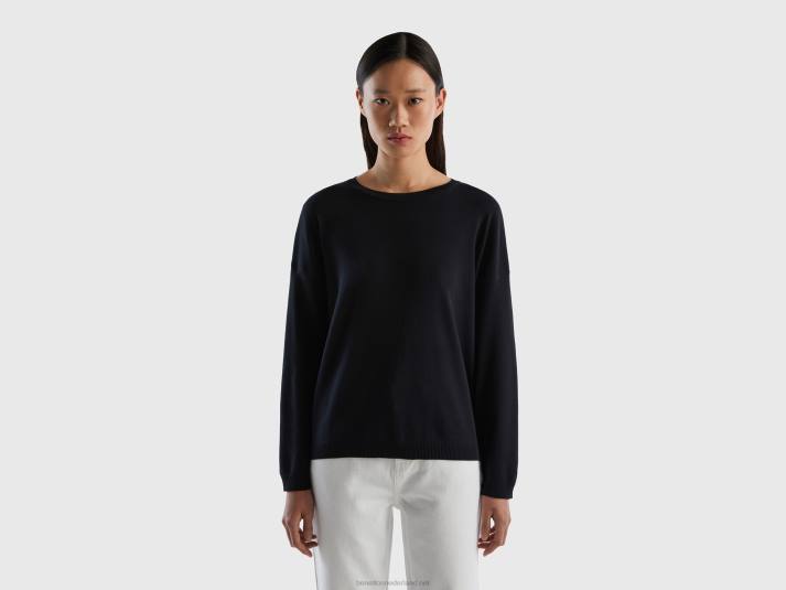 vrouwen Benetton katoenen trui met ronde hals zwart 4R623656