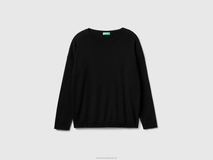 vrouwen Benetton katoenen trui met ronde hals zwart 4R623656
