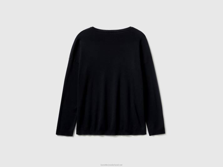 vrouwen Benetton katoenen trui met ronde hals zwart 4R623656