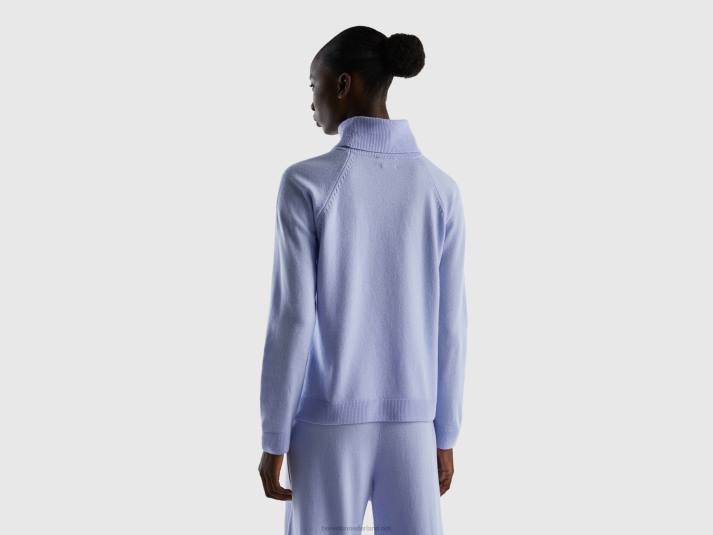 vrouwen Benetton lichtblauwe coltrui in een mix van wol en kasjmier lavendel 4R62116