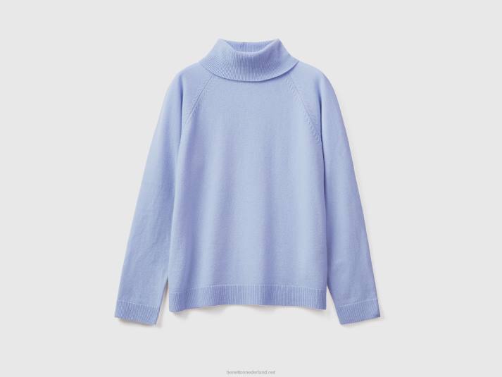 vrouwen Benetton lichtblauwe coltrui in een mix van wol en kasjmier lavendel 4R62116