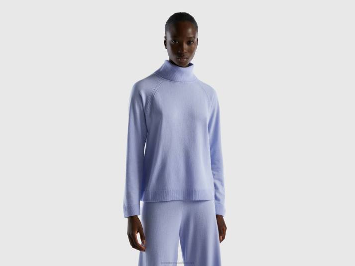 vrouwen Benetton lichtblauwe coltrui in een mix van wol en kasjmier lavendel 4R623604