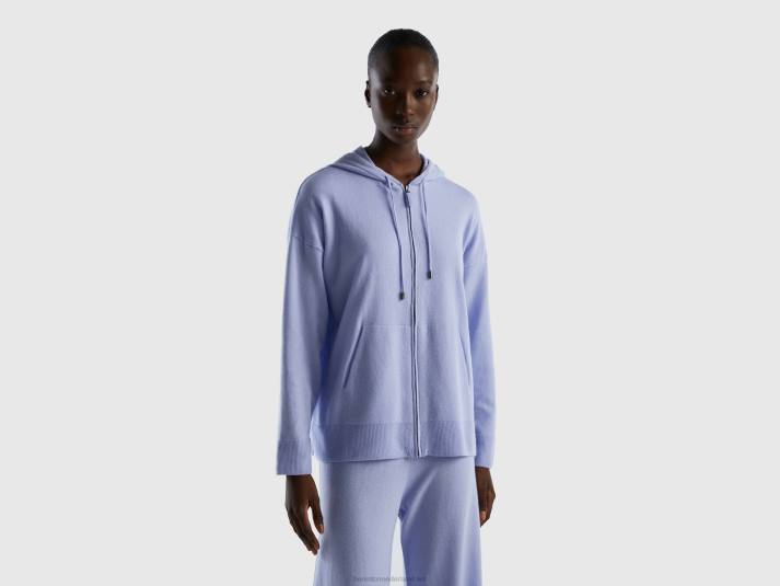 vrouwen Benetton lichtblauwe trui in cashmeremix met capuchon lavendel 4R624