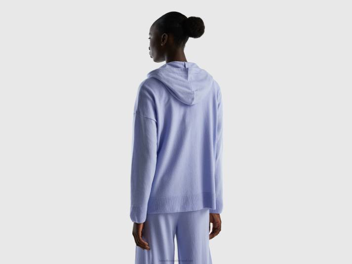 vrouwen Benetton lichtblauwe trui in cashmeremix met capuchon lavendel 4R624