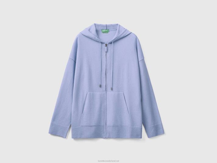 vrouwen Benetton lichtblauwe trui in cashmeremix met capuchon lavendel 4R624