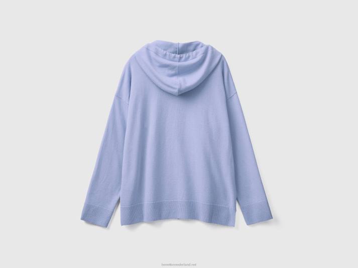 vrouwen Benetton lichtblauwe trui in cashmeremix met capuchon lavendel 4R624
