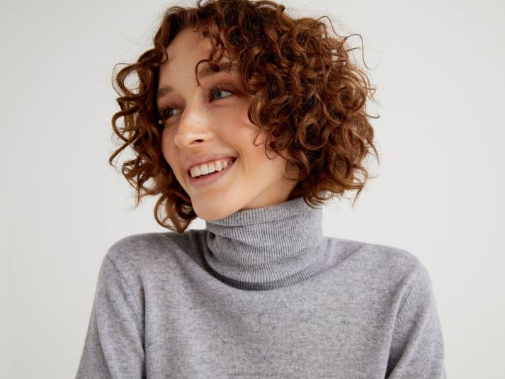 vrouwen Benetton lichtgrijze coltrui van zuivere merinowol lichtgrijs 4R623673
