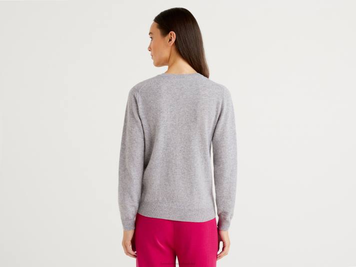 vrouwen Benetton lichtgrijze trui met ronde hals van merinowol lichtgrijs 4R62172