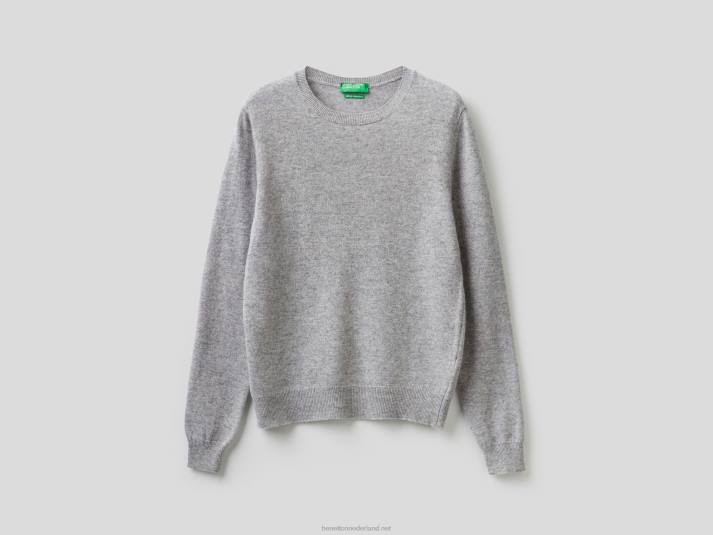 vrouwen Benetton lichtgrijze trui met ronde hals van merinowol lichtgrijs 4R62172