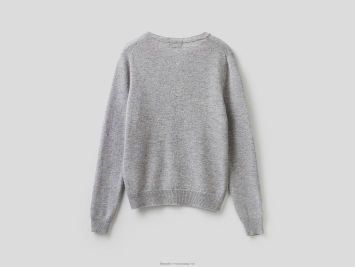 vrouwen Benetton lichtgrijze trui met ronde hals van merinowol lichtgrijs 4R62172