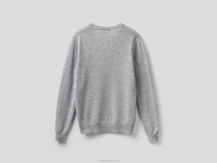 vrouwen Benetton lichtgrijze trui met v-hals van zuivere merinowol lichtgrijs 4R623631