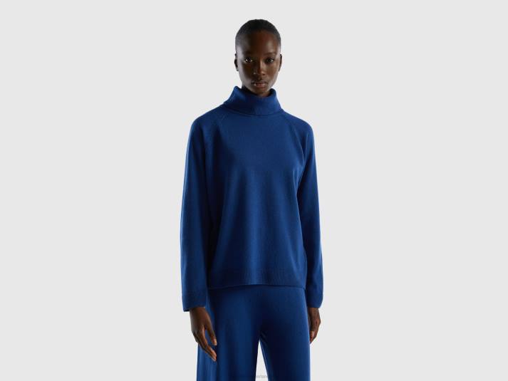 vrouwen Benetton nachtblauwe coltrui van een mix van wol en kasjmier donkerblauw 4R623619