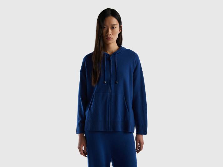 vrouwen Benetton nachtblauwe sweater in cashmeremix met capuchon donkerblauw 4R623546