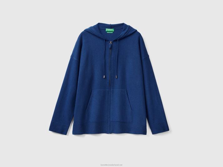 vrouwen Benetton nachtblauwe sweater in cashmeremix met capuchon donkerblauw 4R623546