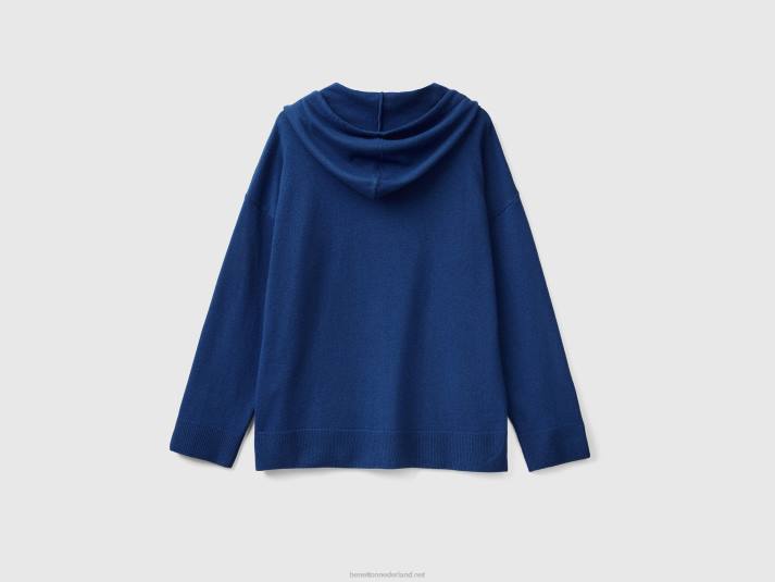 vrouwen Benetton nachtblauwe sweater in cashmeremix met capuchon donkerblauw 4R623546