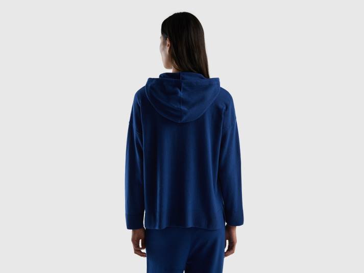 vrouwen Benetton nachtblauwe sweater in cashmeremix met capuchon donkerblauw 4R6296