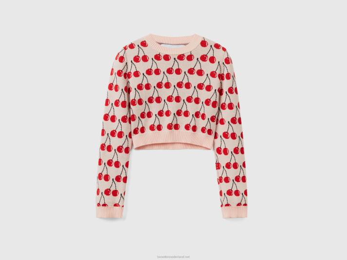 vrouwen Benetton roze cropped sweater met kersenpatroon roze 4R62139