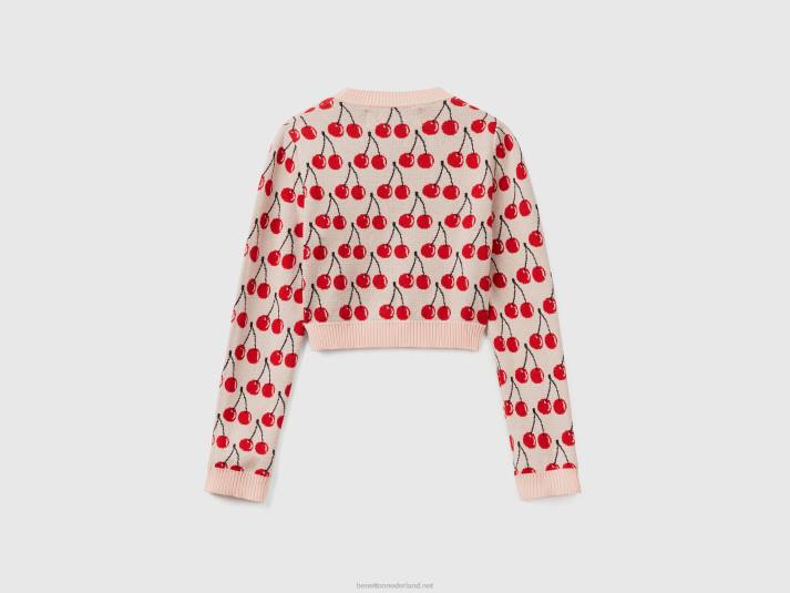 vrouwen Benetton roze cropped sweater met kersenpatroon roze 4R623617