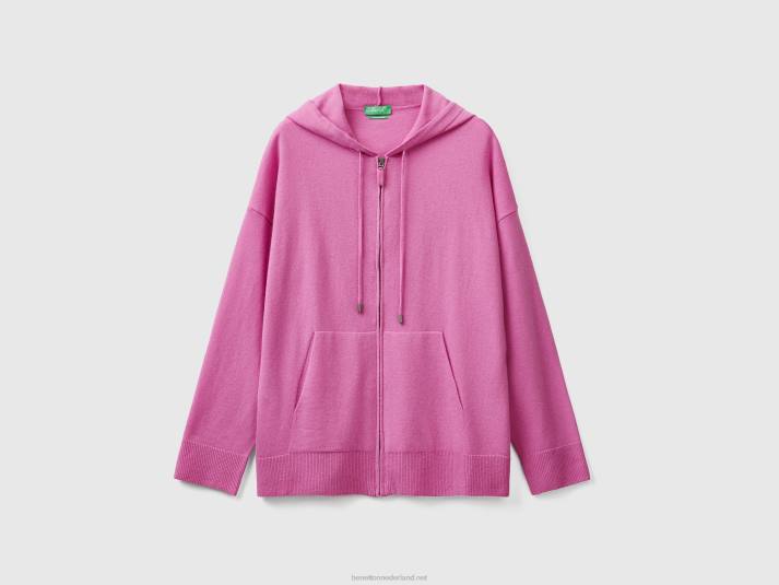 vrouwen Benetton roze trui in kasjmiermix met capuchon roze 4R623547