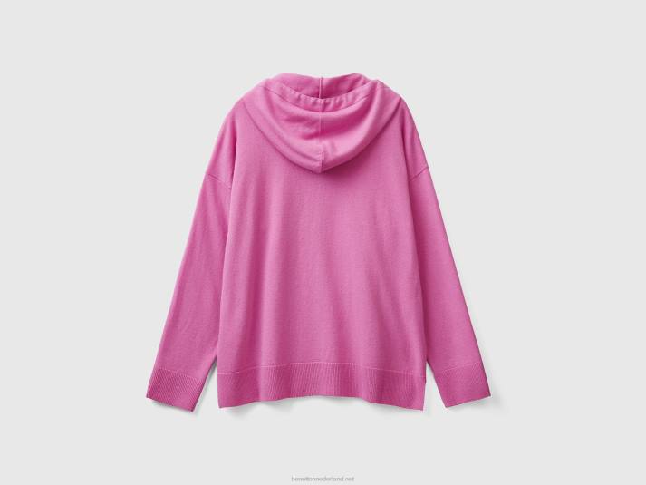 vrouwen Benetton roze trui in kasjmiermix met capuchon roze 4R623547