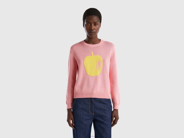 vrouwen Benetton roze trui met appel inleg roze 4R623537