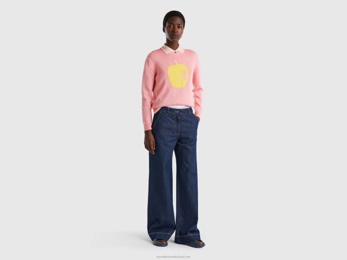 vrouwen Benetton roze trui met appel inleg roze 4R6269