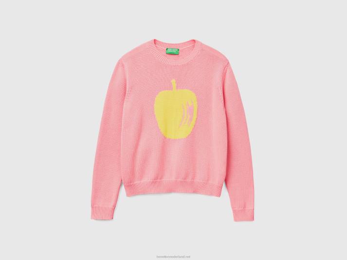 vrouwen Benetton roze trui met appel inleg roze 4R6269