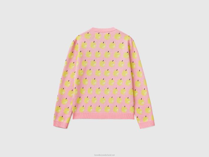 vrouwen Benetton roze trui met appelpatroon roze 4R62113