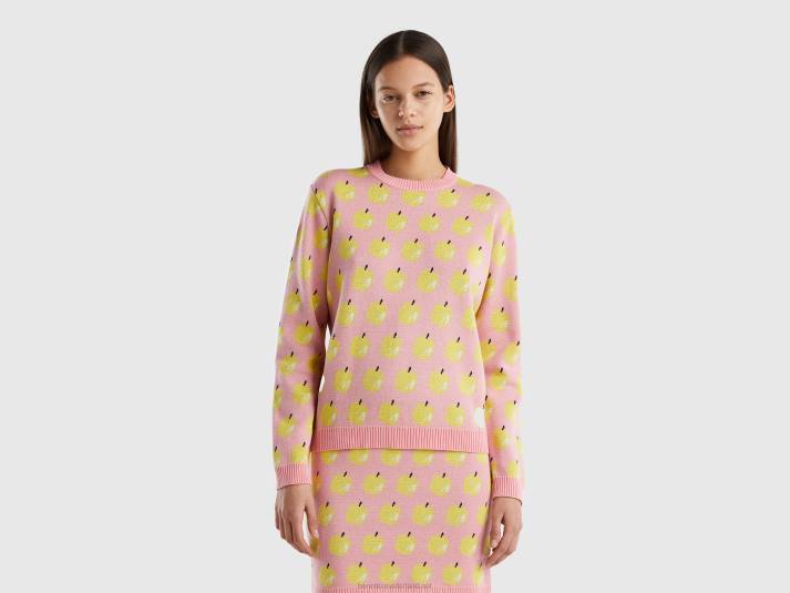 vrouwen Benetton roze trui met appelpatroon roze 4R623487