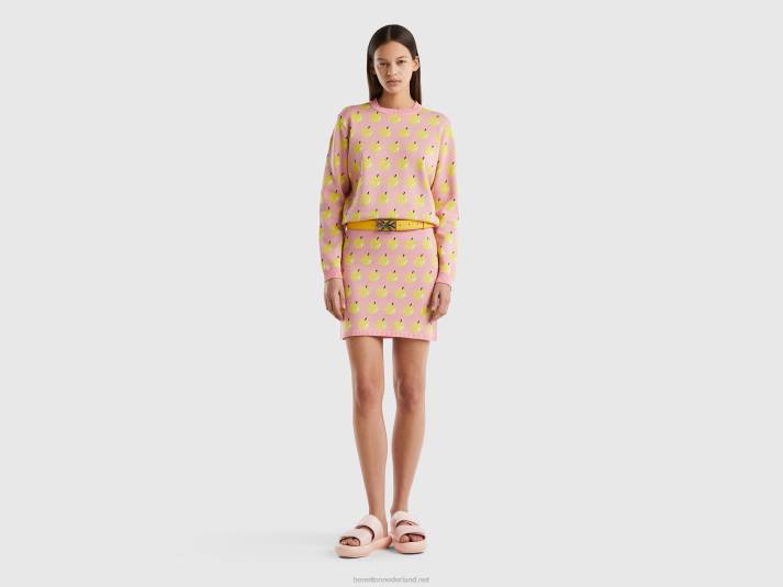 vrouwen Benetton roze trui met appelpatroon roze 4R623487