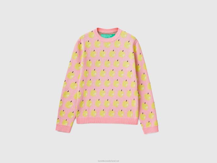 vrouwen Benetton roze trui met appelpatroon roze 4R623487