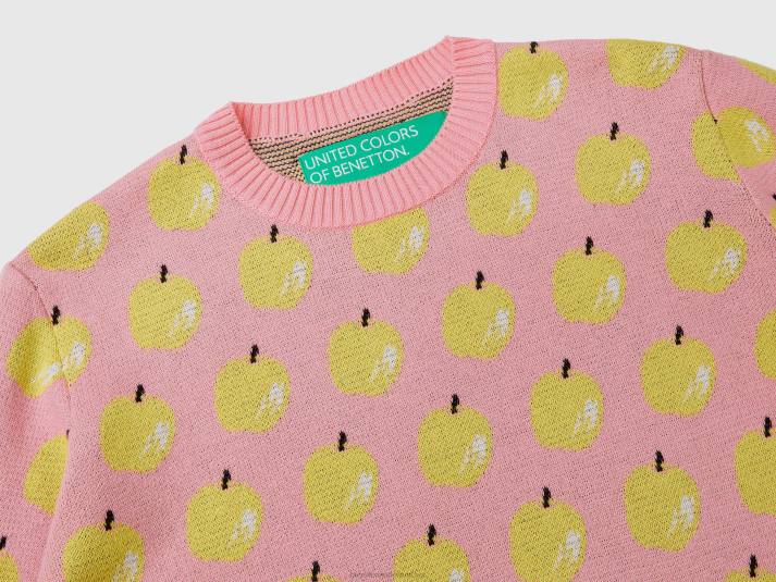 vrouwen Benetton roze trui met appelpatroon roze 4R623487