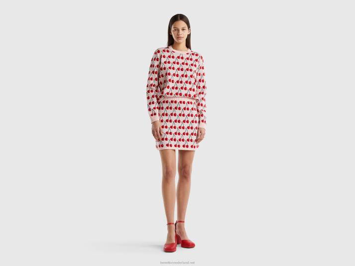 vrouwen Benetton roze trui met kersenpatroon roze 4R62144