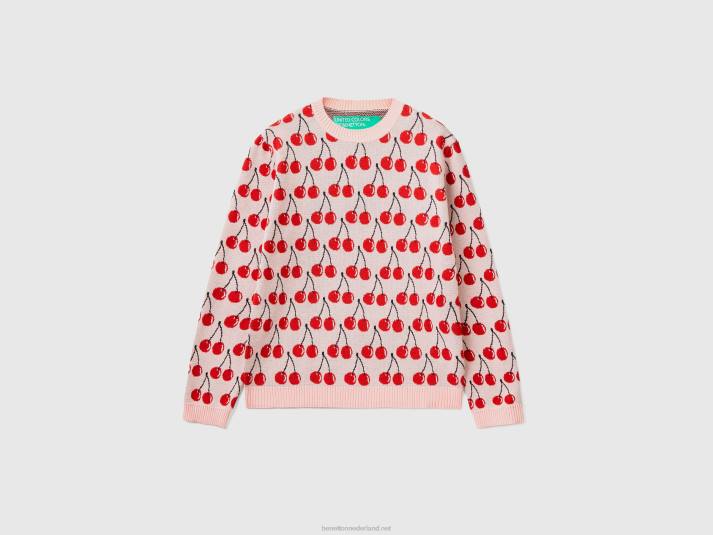 vrouwen Benetton roze trui met kersenpatroon roze 4R62144