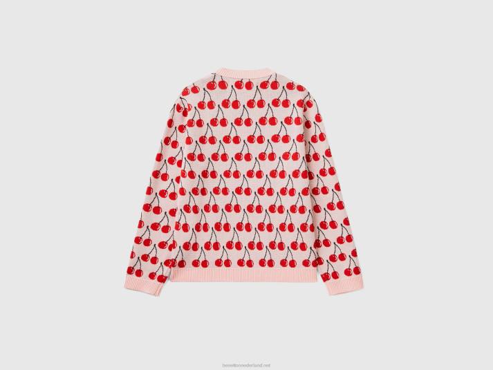 vrouwen Benetton roze trui met kersenpatroon roze 4R62144