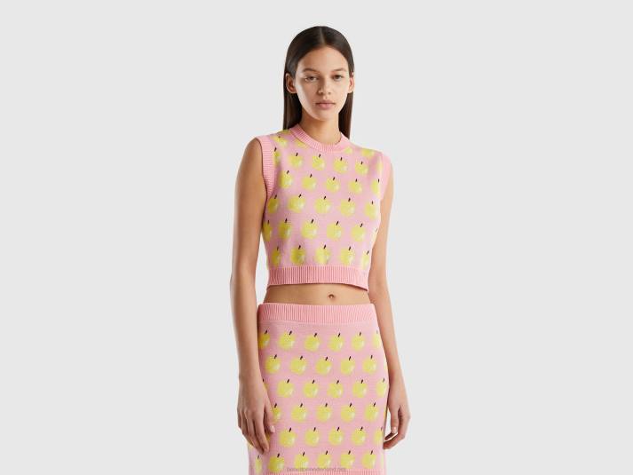 vrouwen Benetton roze vest met appelpatroon roze 4R6253
