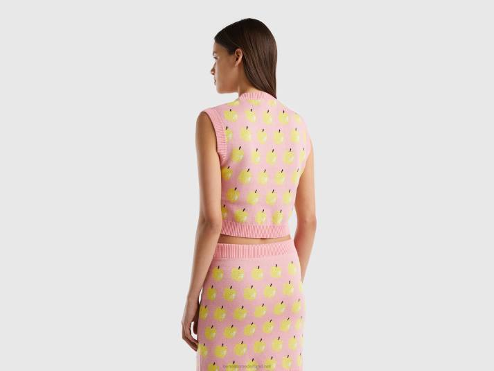 vrouwen Benetton roze vest met appelpatroon roze 4R6253