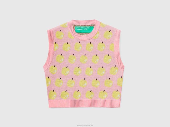 vrouwen Benetton roze vest met appelpatroon roze 4R6253