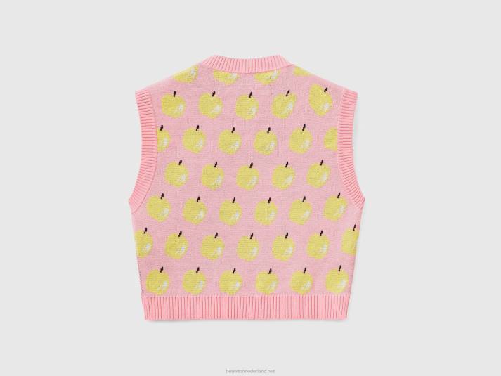 vrouwen Benetton roze vest met appelpatroon roze 4R6253