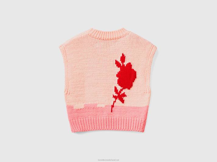 vrouwen Benetton roze vest met bloemeninleg roze 4R62124
